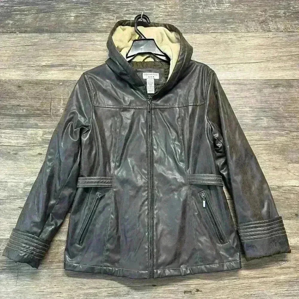 Covington Brown Leather-like Zip-up Jacket